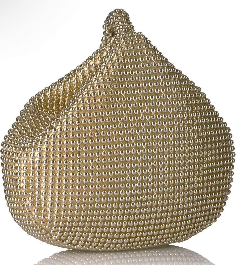 Jessica McClintock Staci Metal Mesh Wristlet Clutch Convertible Evening Bag NEW
